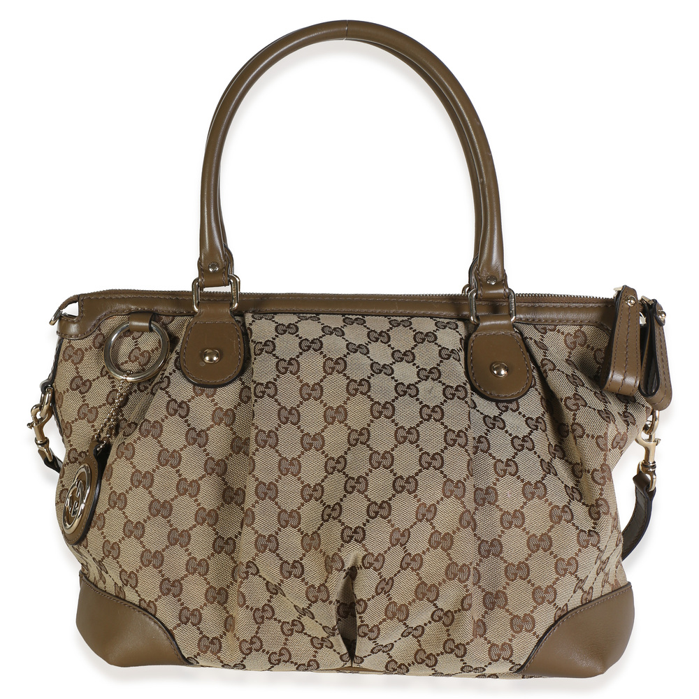 Cream Taupe Beige GG Canvas Medium Sukey Satchel